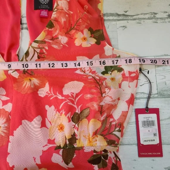 Vince Camuto Sleeveless Floral Chiffon V-Neck Fit & Flare Dress Size 6 NWT - Picture 8 of 12